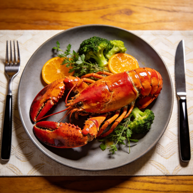 龙虾配西兰花橙片图片