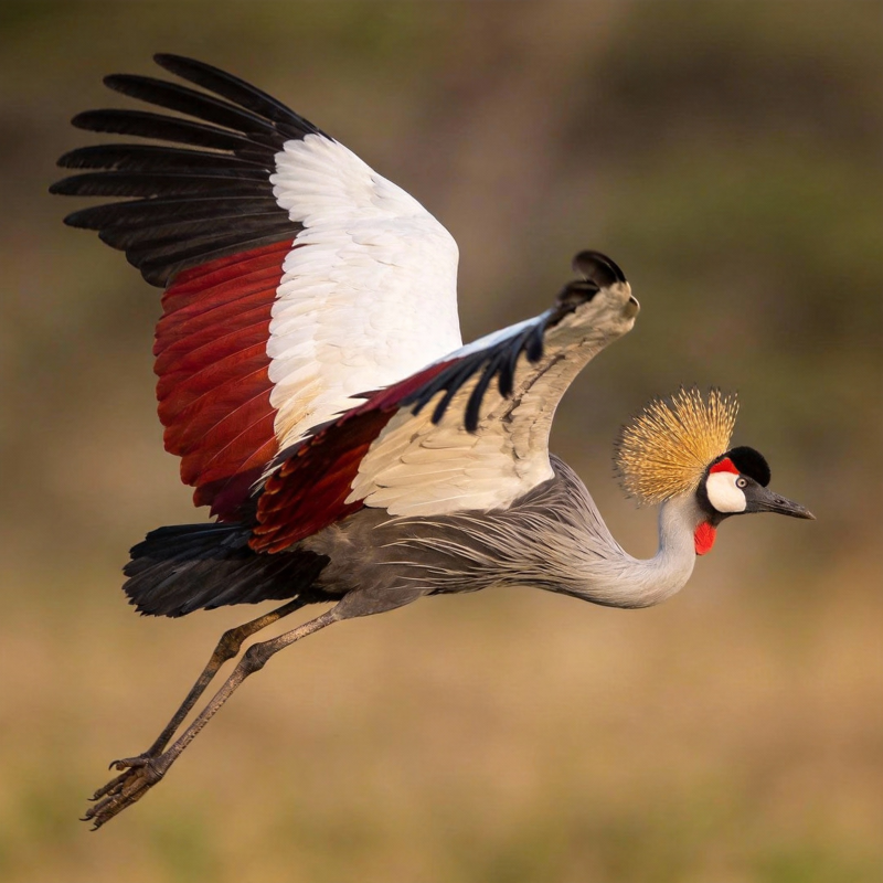 灰冠鹤翱翔天际图片