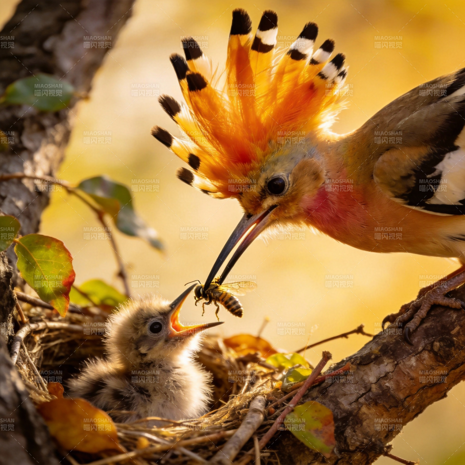 戴胜喂雏鸟图片