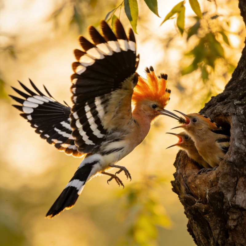 戴胜鸟喂雏图片