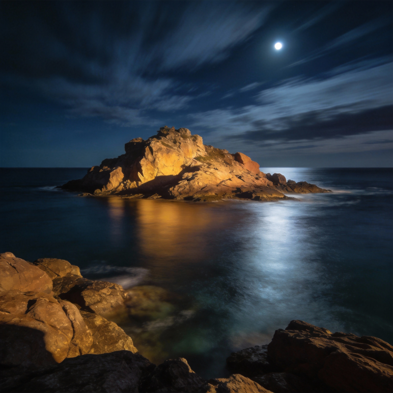 月下孤岛静谧夜图片