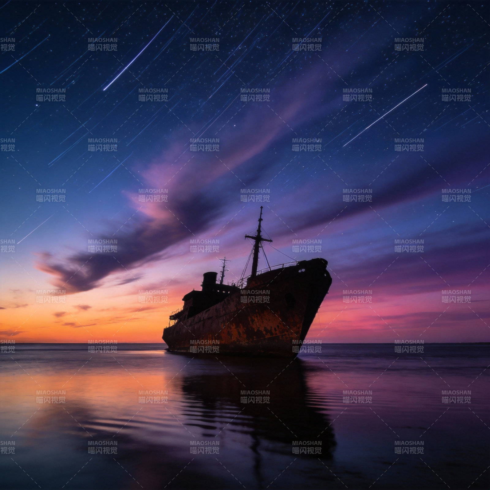 星轨下的沉船图片