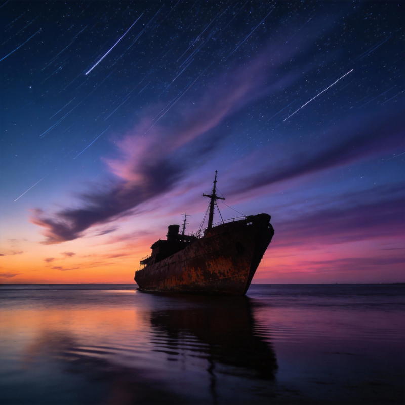 星轨下的沉船图片