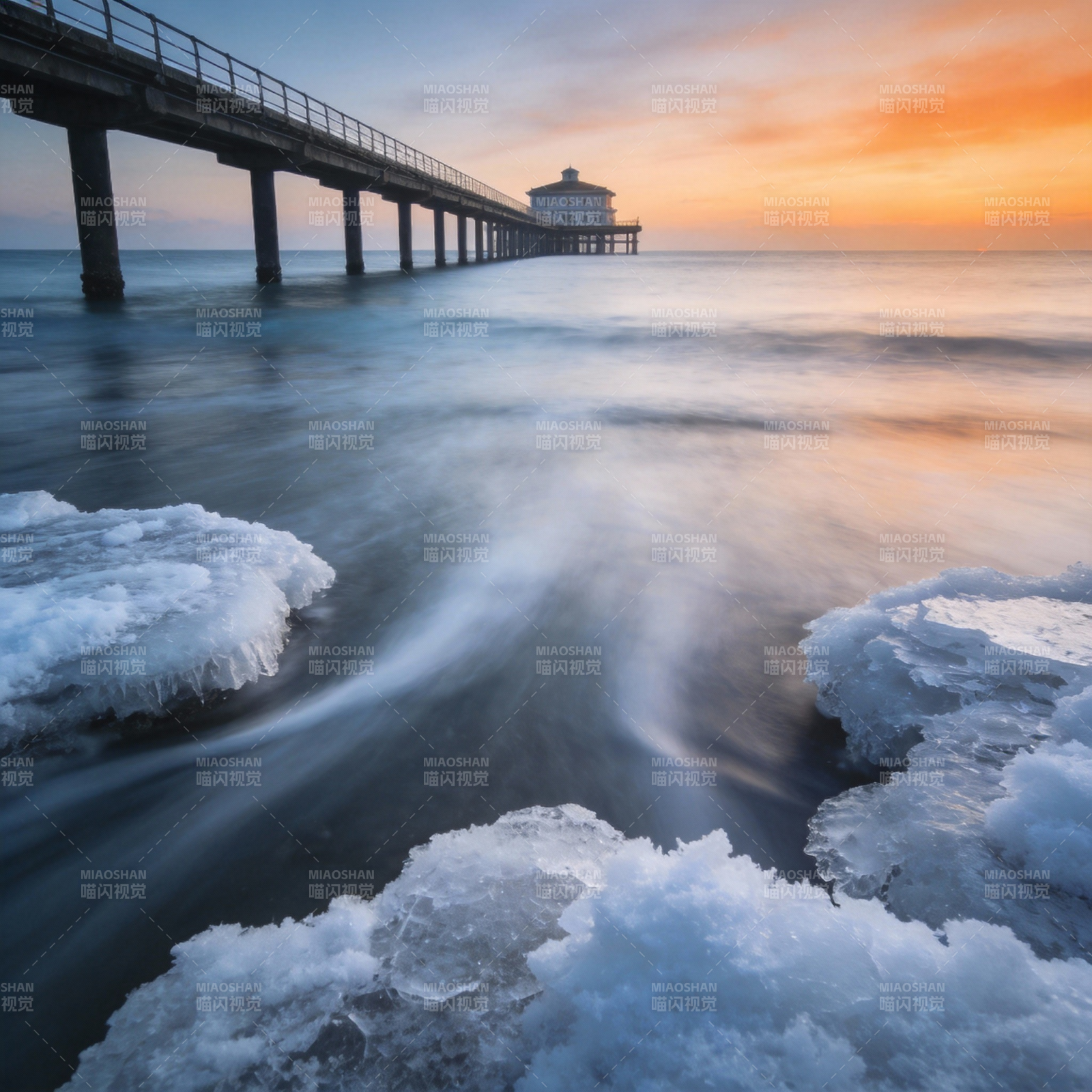 冰海长桥日落图片