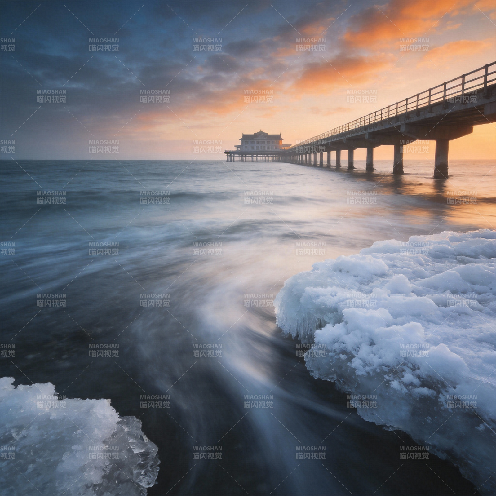 冰海长桥日落图片