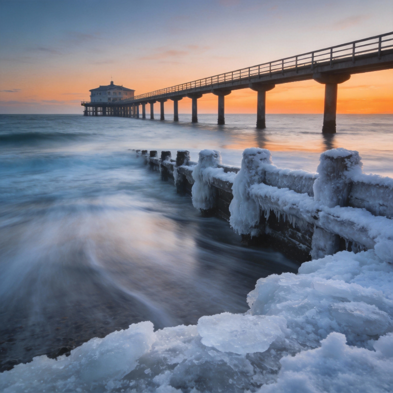 冰封长桥日出图片