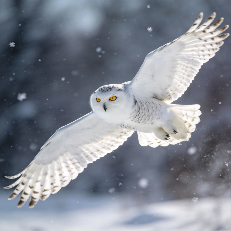 雪鸮翱翔于雪中图片