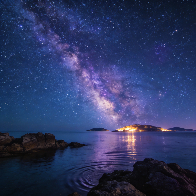 星河映海夜景图片