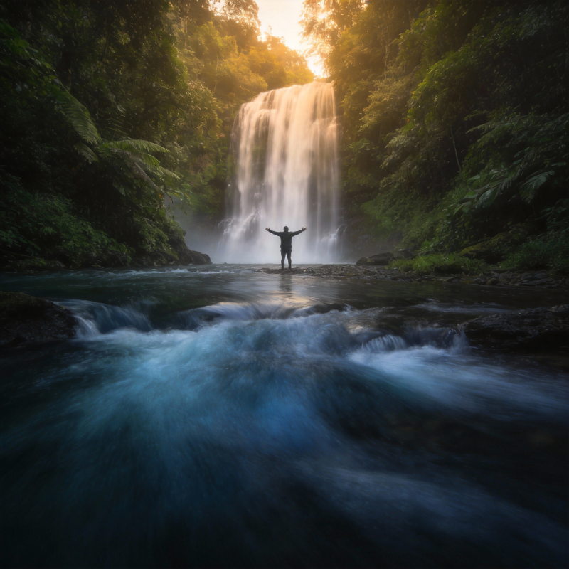 瀑布前的静谧时刻图片