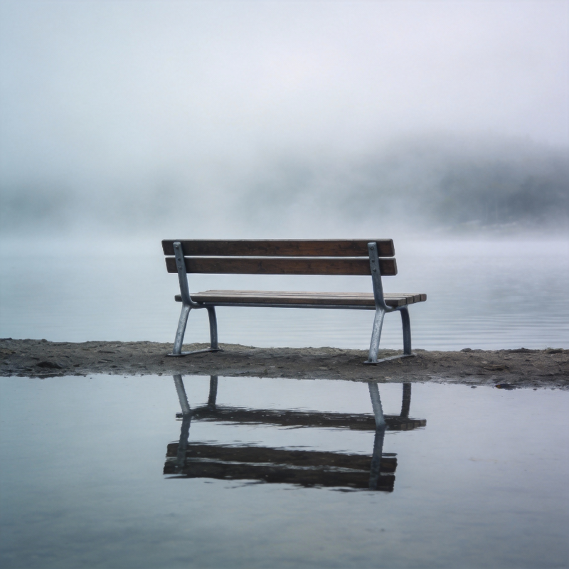 湖畔孤椅静影图片