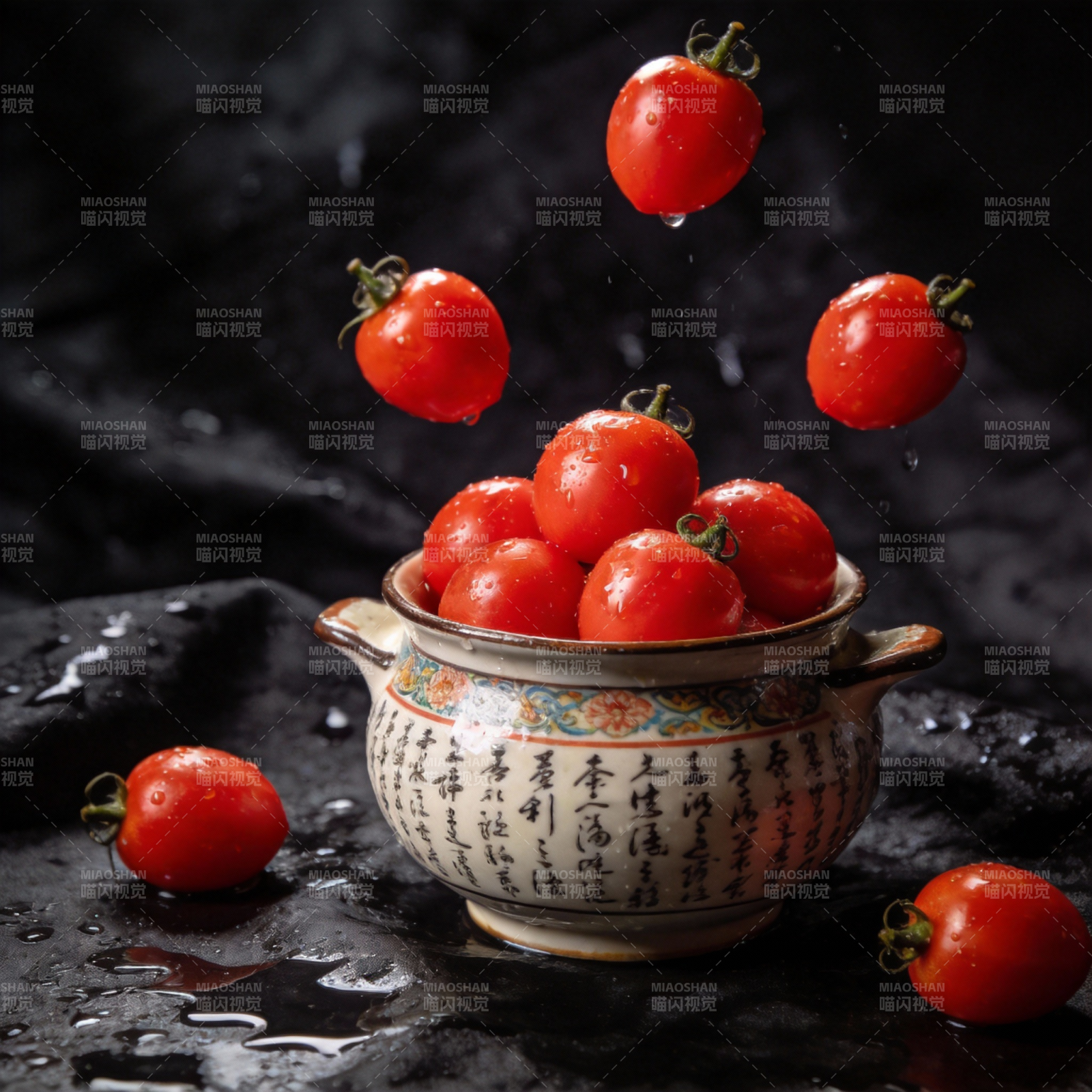 番茄跃动瓷碗中图片