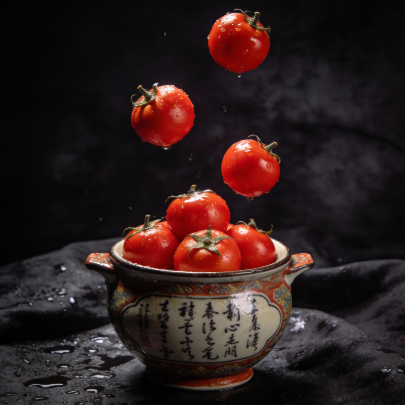 番茄跃入瓷碗图片