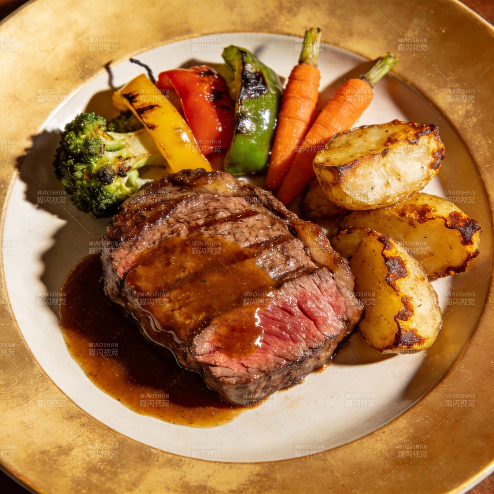 牛排配烤蔬菜图片