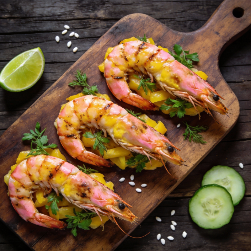 烤虾配芒果沙拉图片