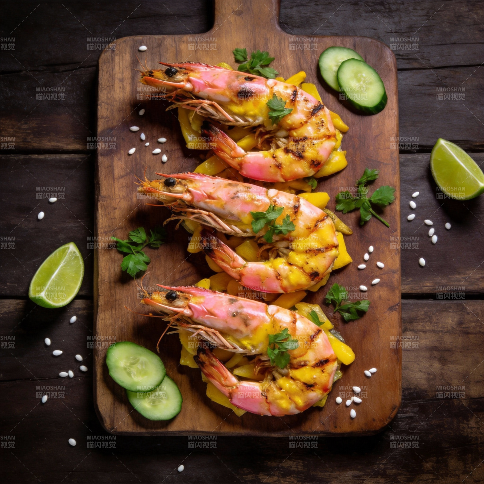 烤虾配芒果沙拉图片