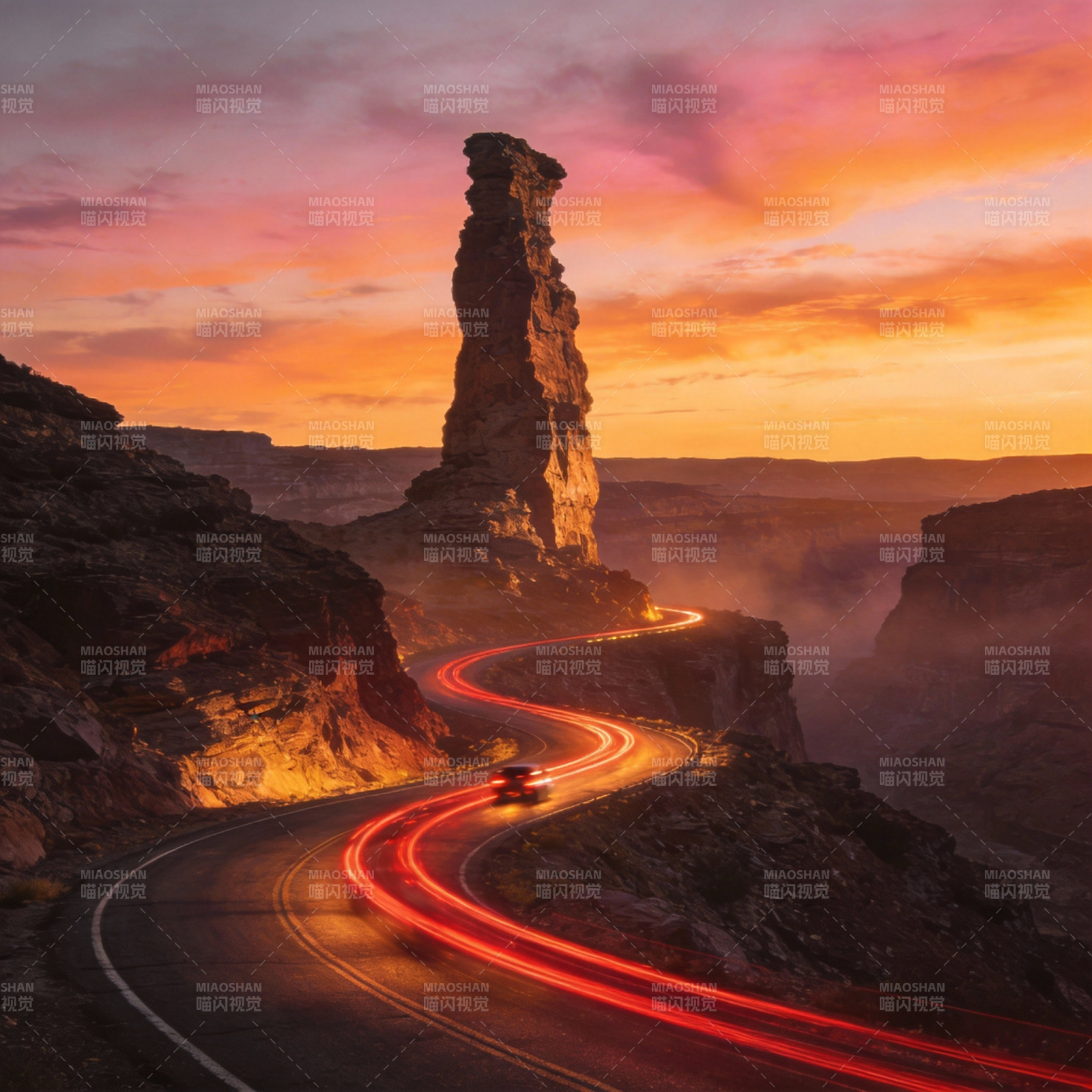 夕阳下的公路奇景图片