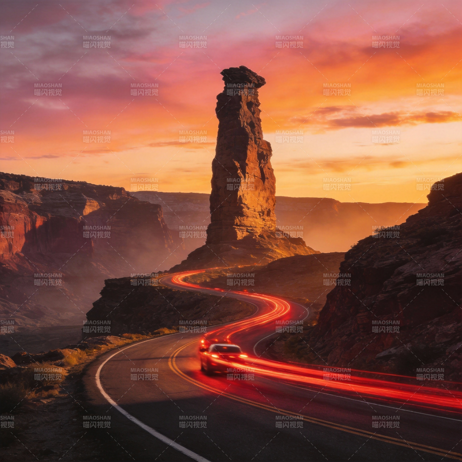 峡谷暮色行车图片