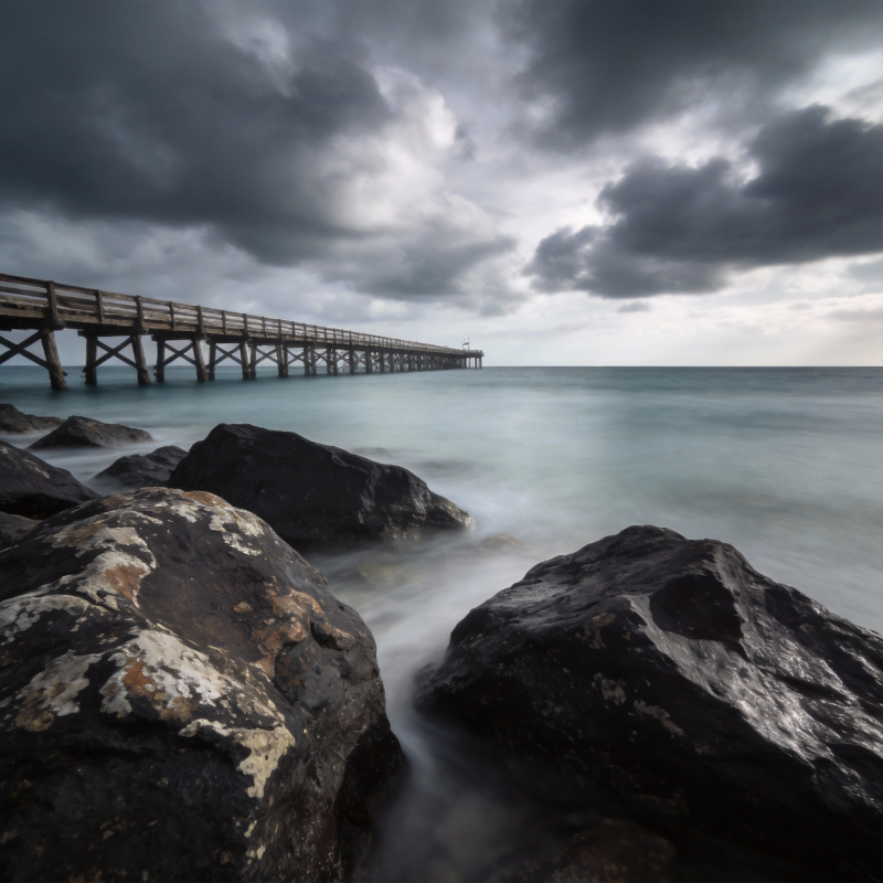 长桥入海 云暗石静图片