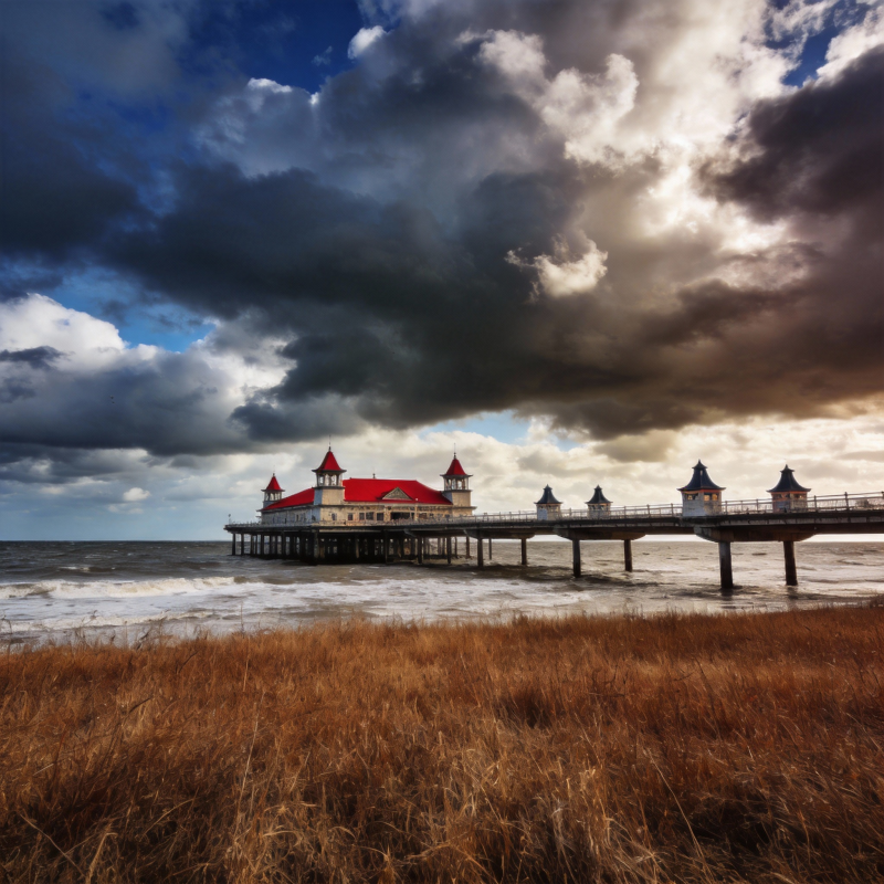 海天一色 栈桥古堡图片