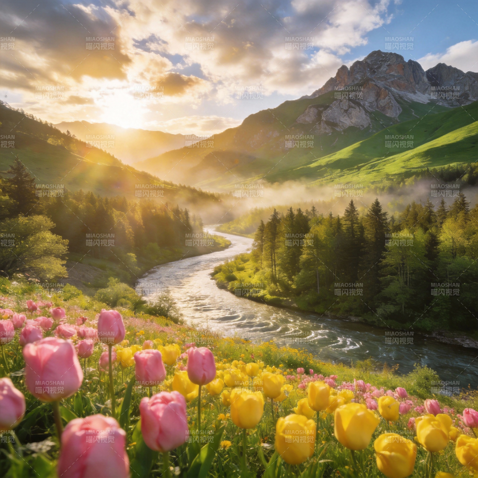 春山溪畔花自开图片