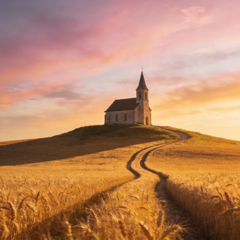 麦田中的教堂图片