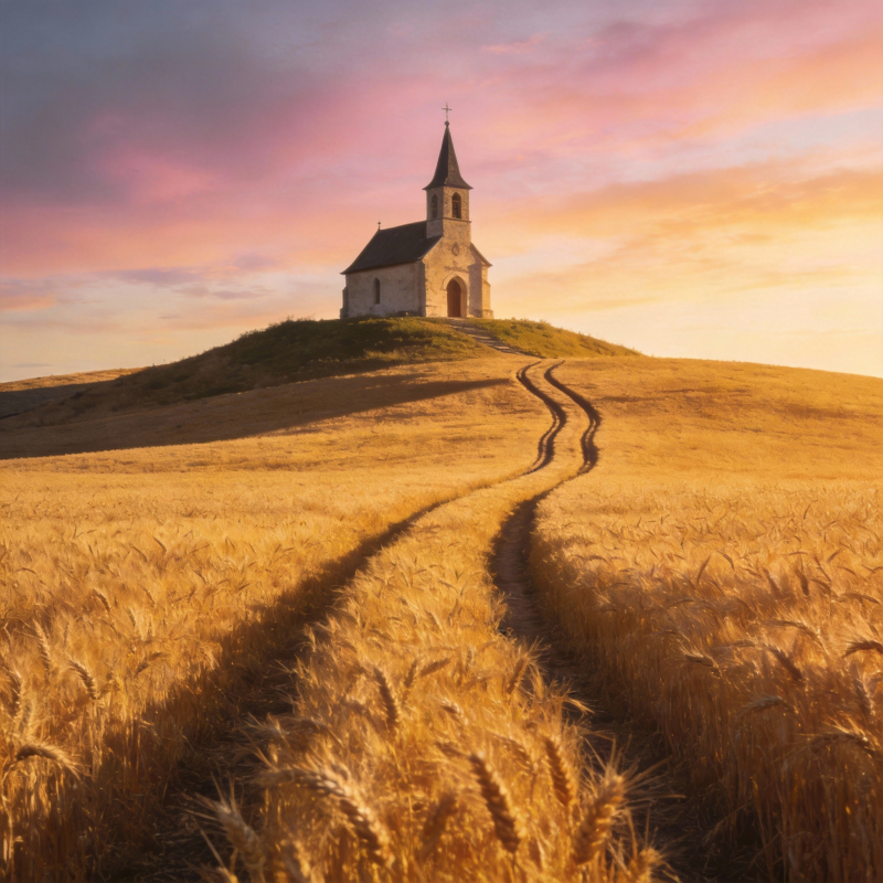麦田教堂暮色图片