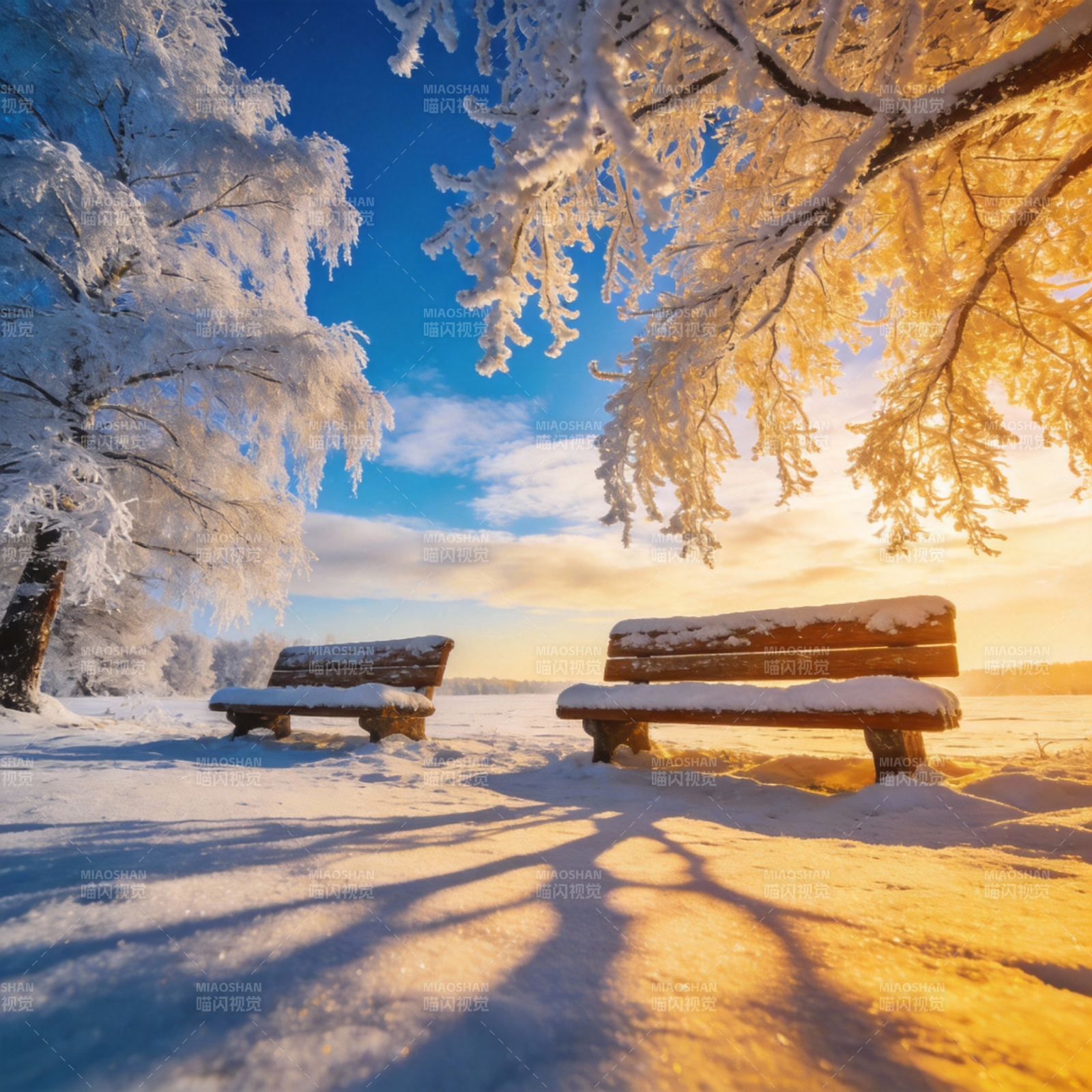 雪景中的静谧长椅图片
