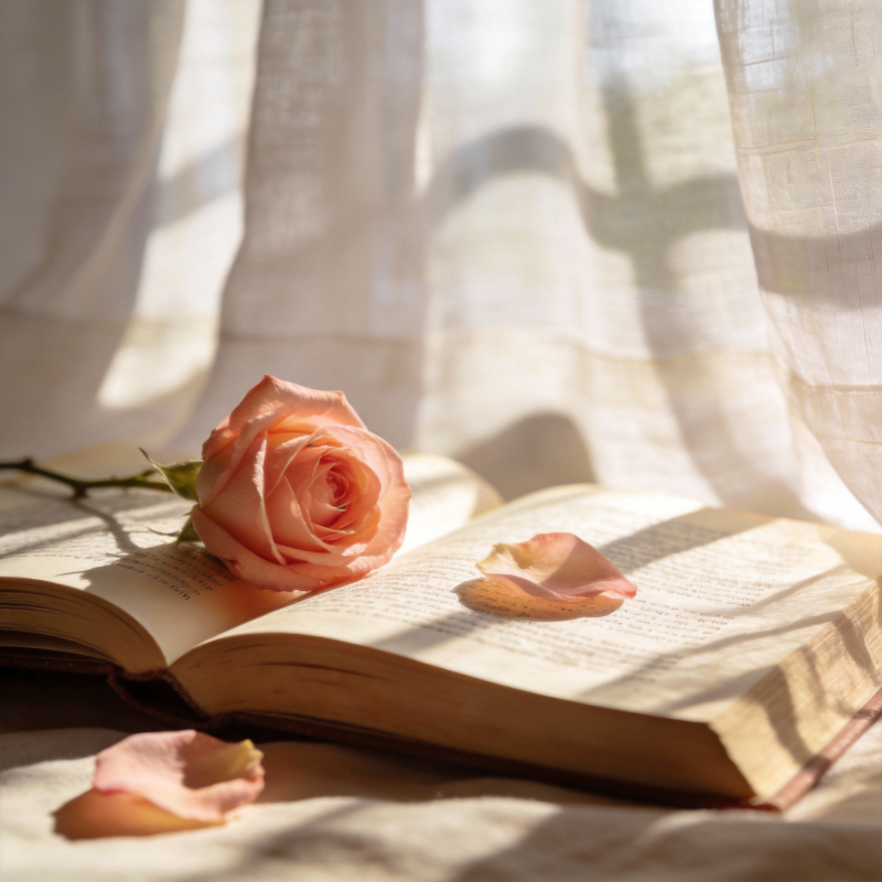 玫瑰与书的静谧图片