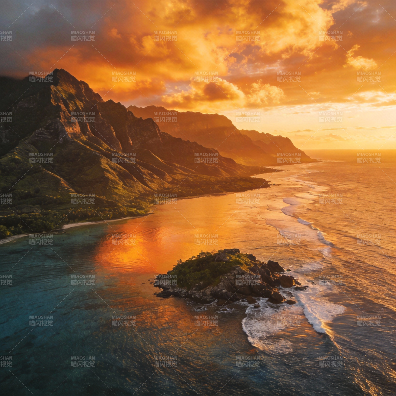 夕阳海岛美景图片