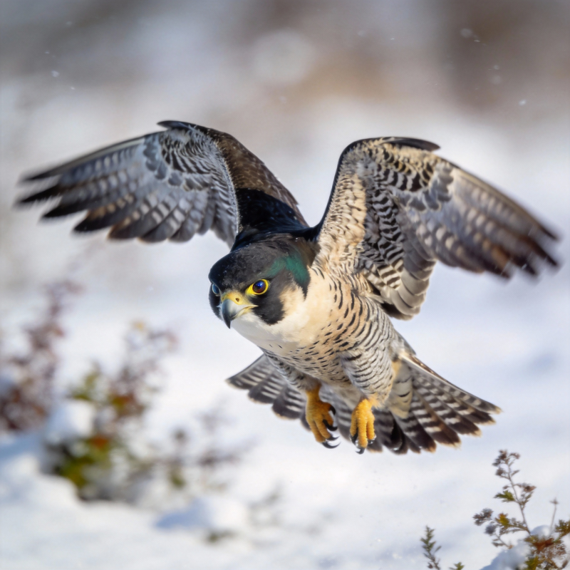 雪地猛禽飞翔图片