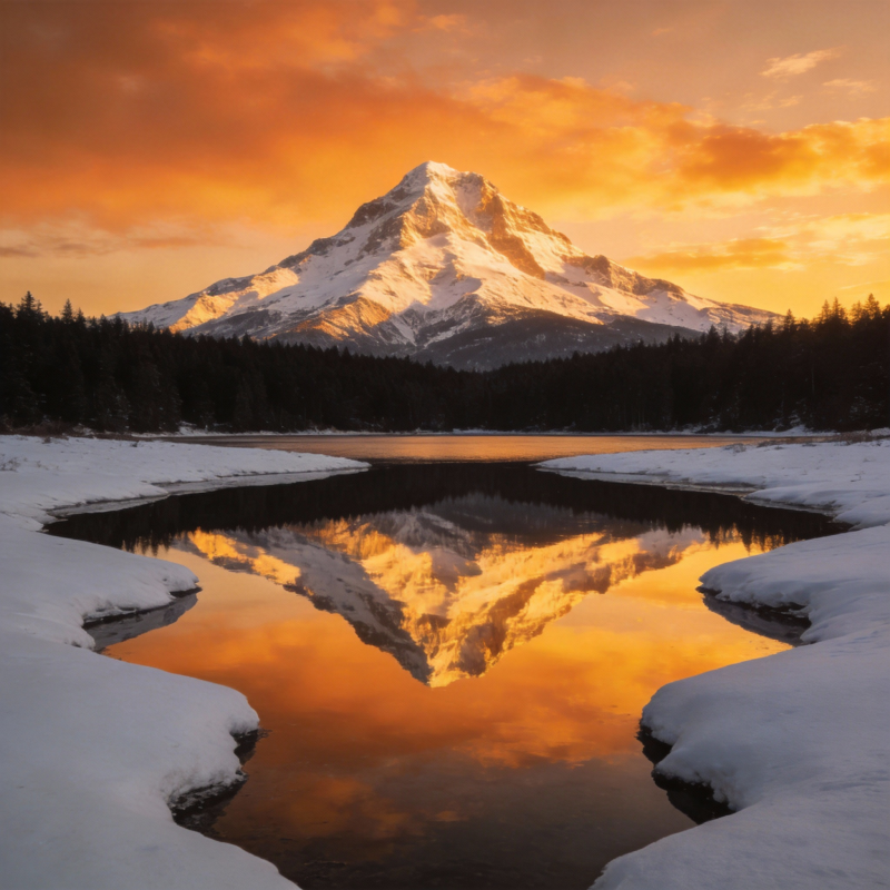 雪山倒影映晨光图片