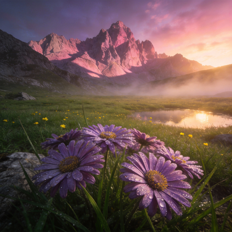 山野晨曦花影图片