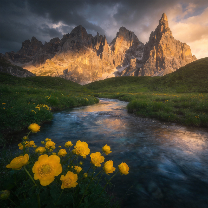 山涧黄花映霞光图片