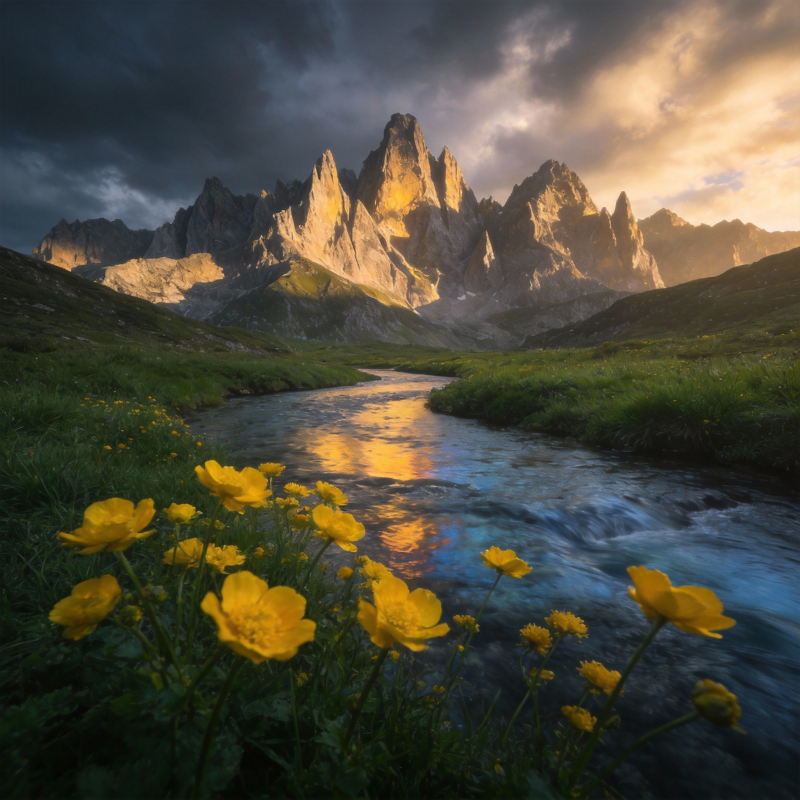 山涧黄花映霞光图片