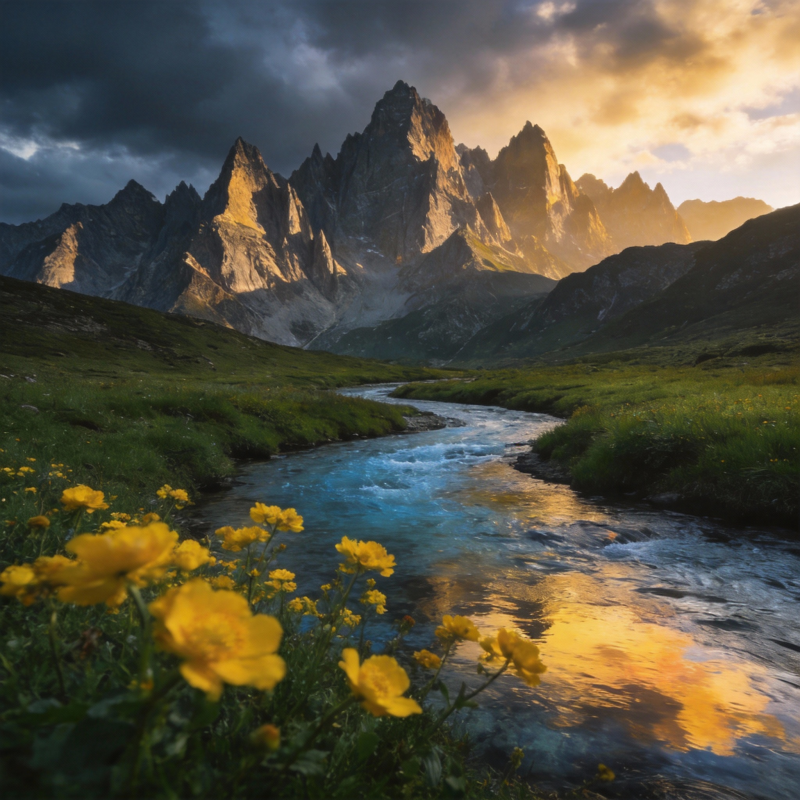 山河暮色花影图片