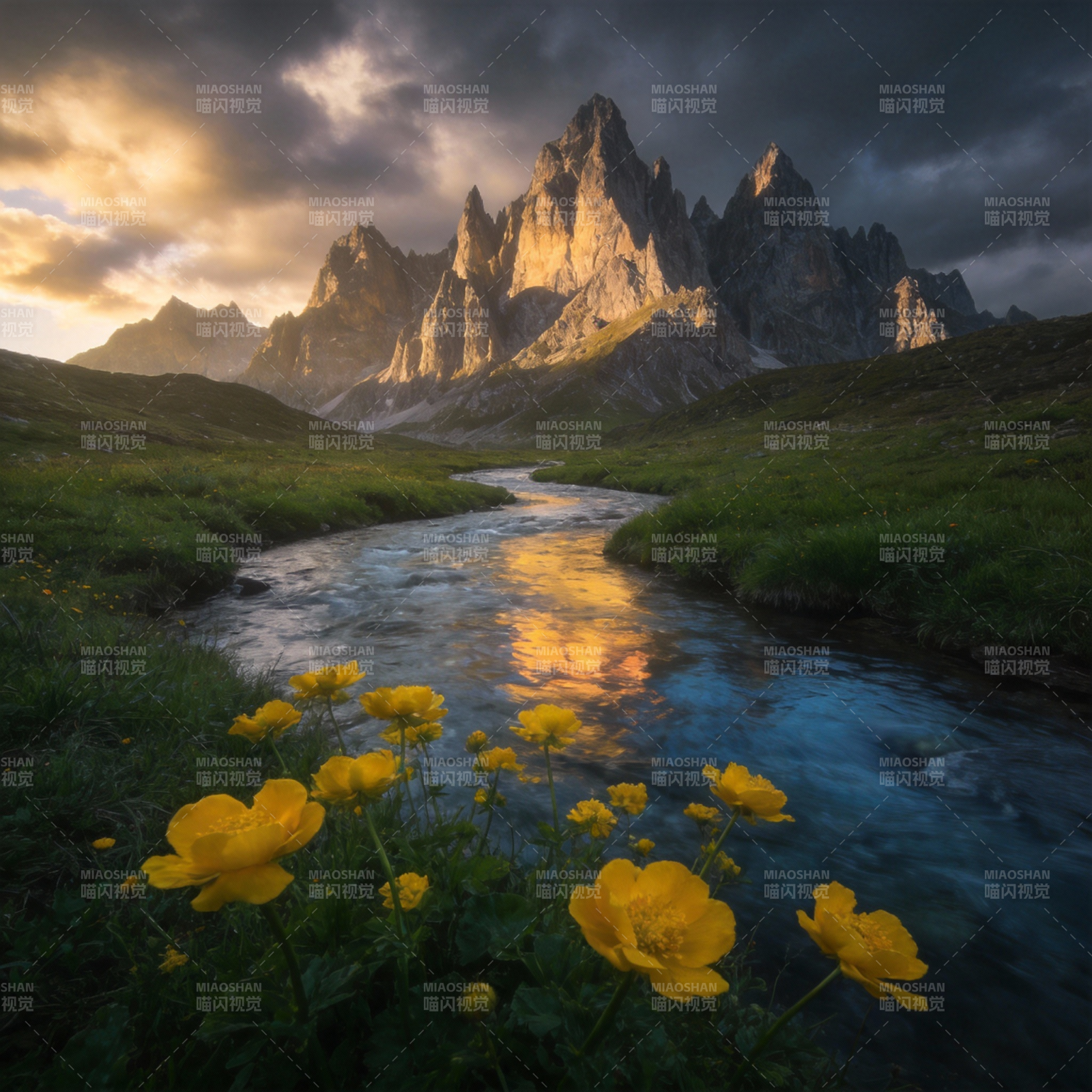 山涧黄花映夕照图片