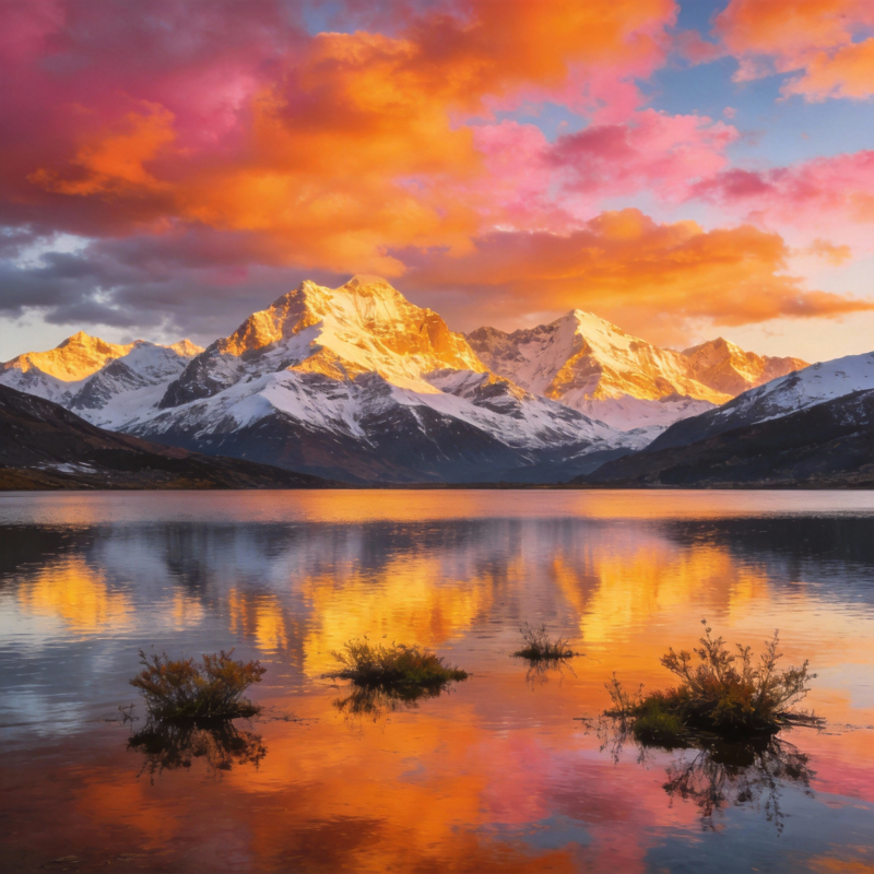 雪山映彩霞图片