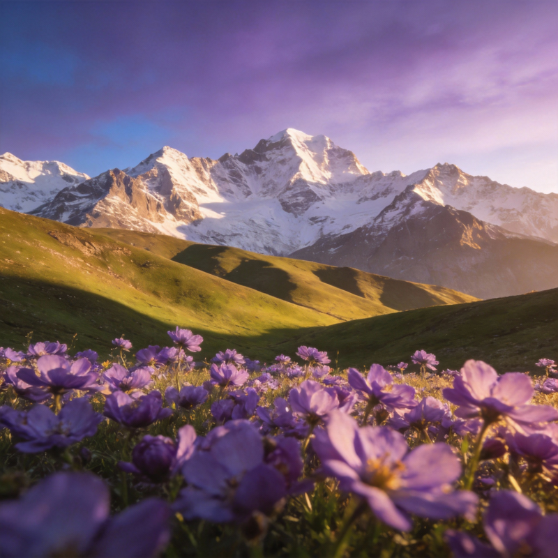 雪山花海晨曦图片