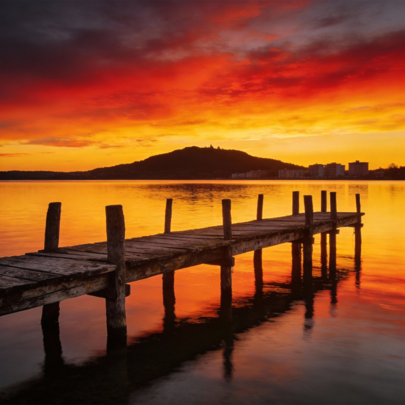 夕阳下的静谧码头图片