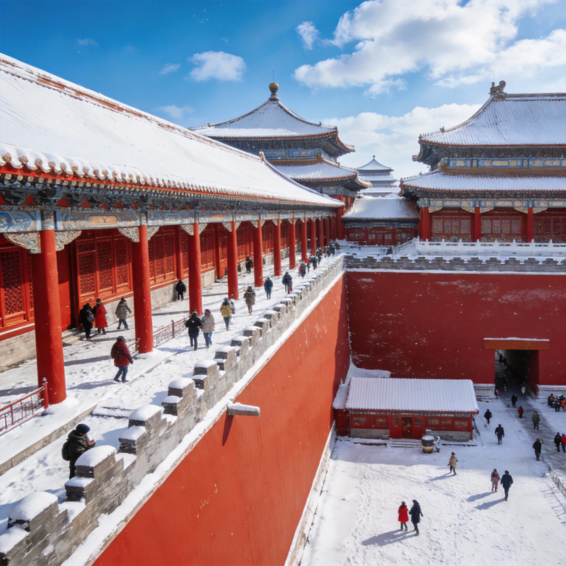 雪映故宫红墙图片