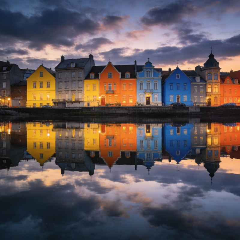 彩屋映水夜景图片