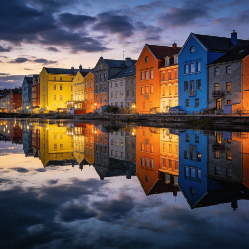 水畔彩屋倒影图片