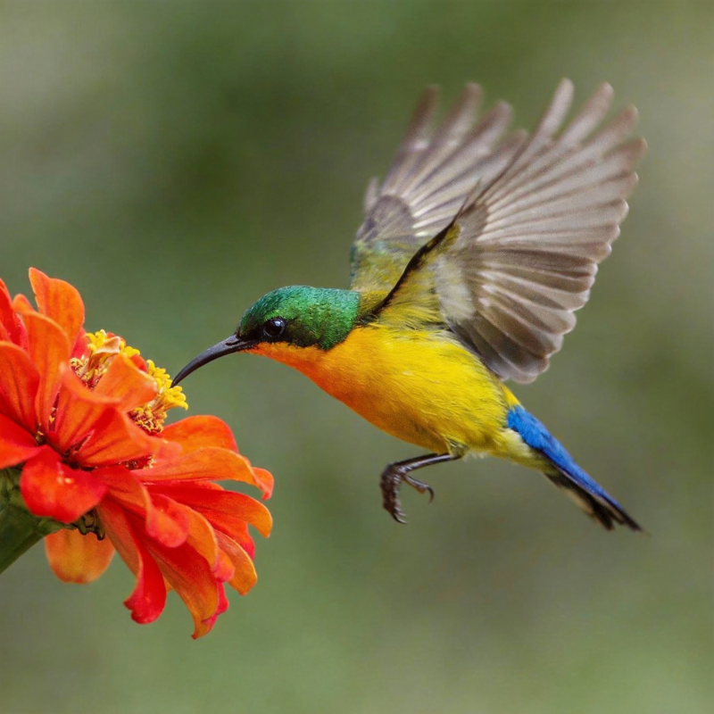 彩鸟采蜜花间飞图片