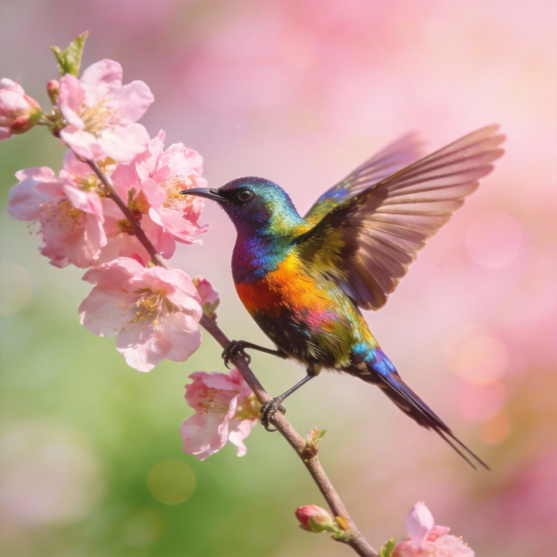 彩鸟栖花枝图片