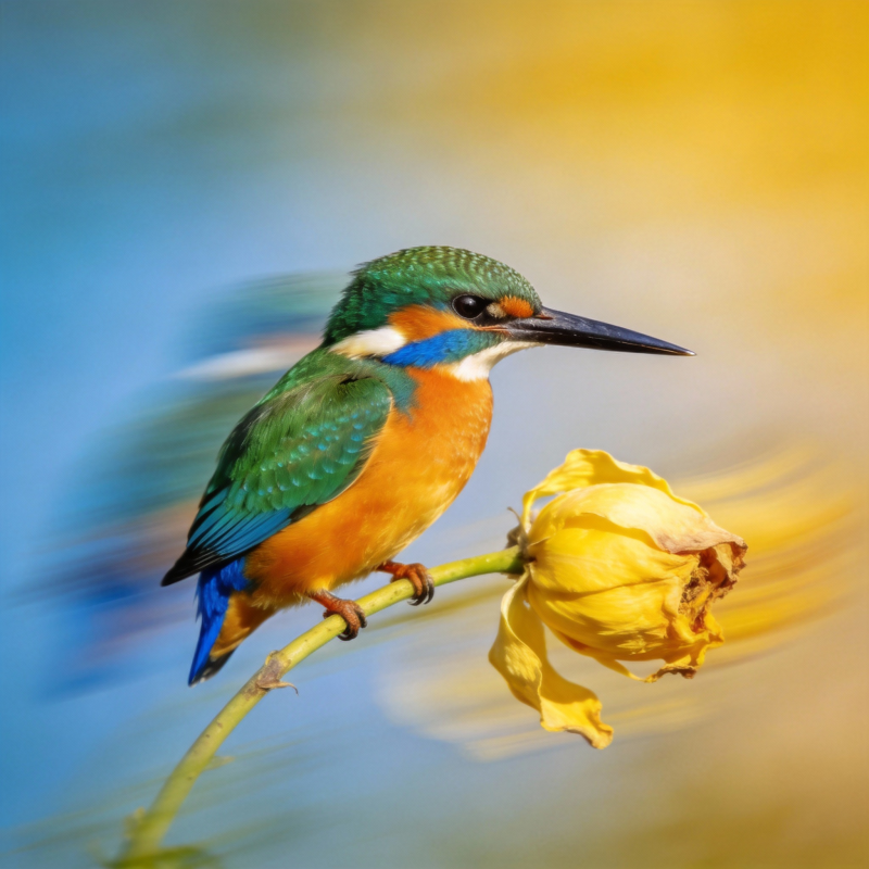 翠鸟栖枝赏花图片