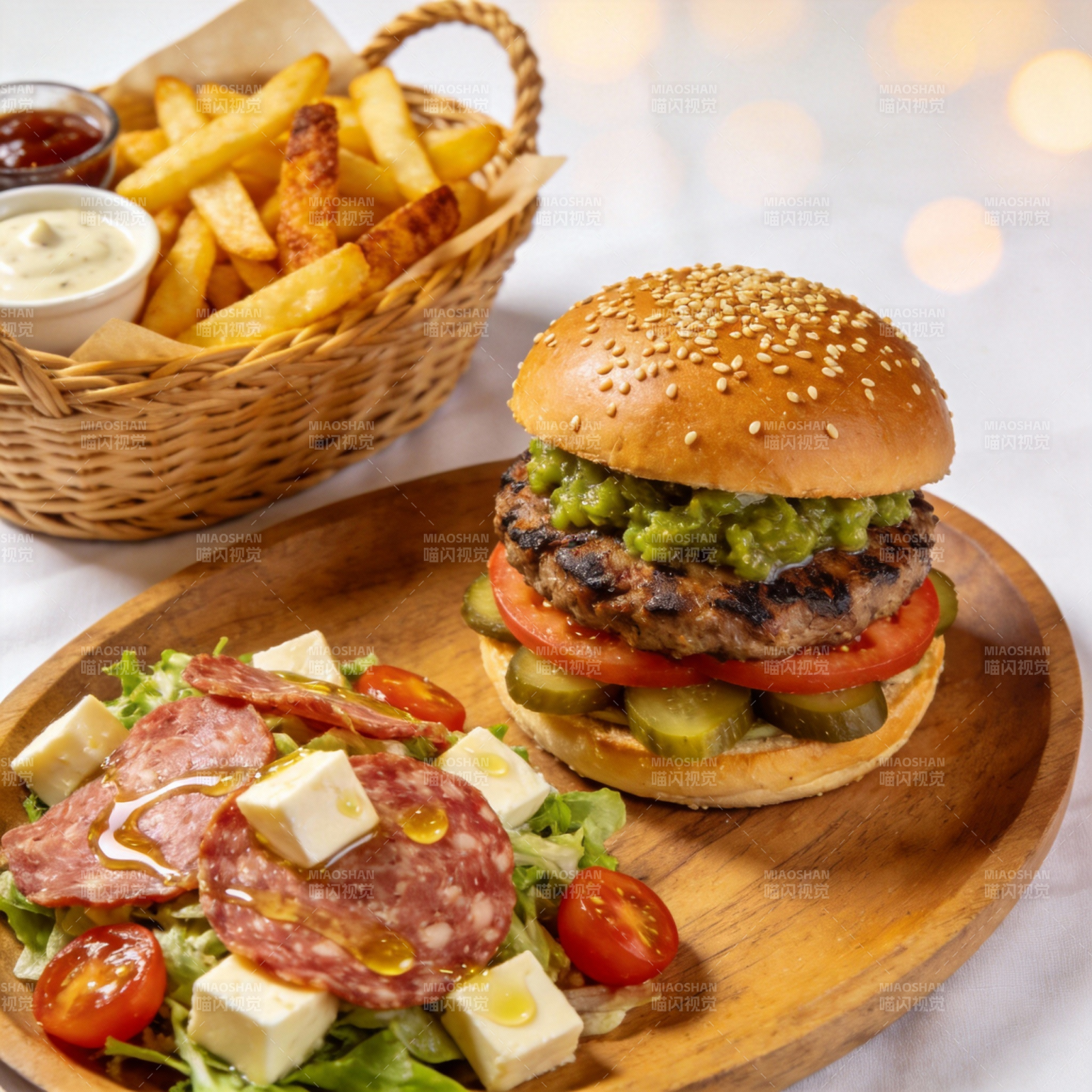 美味汉堡配薯条图片