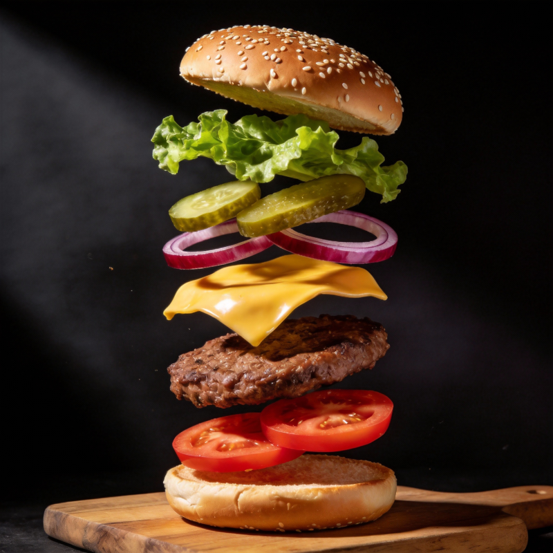 汉堡食材悬浮图图片