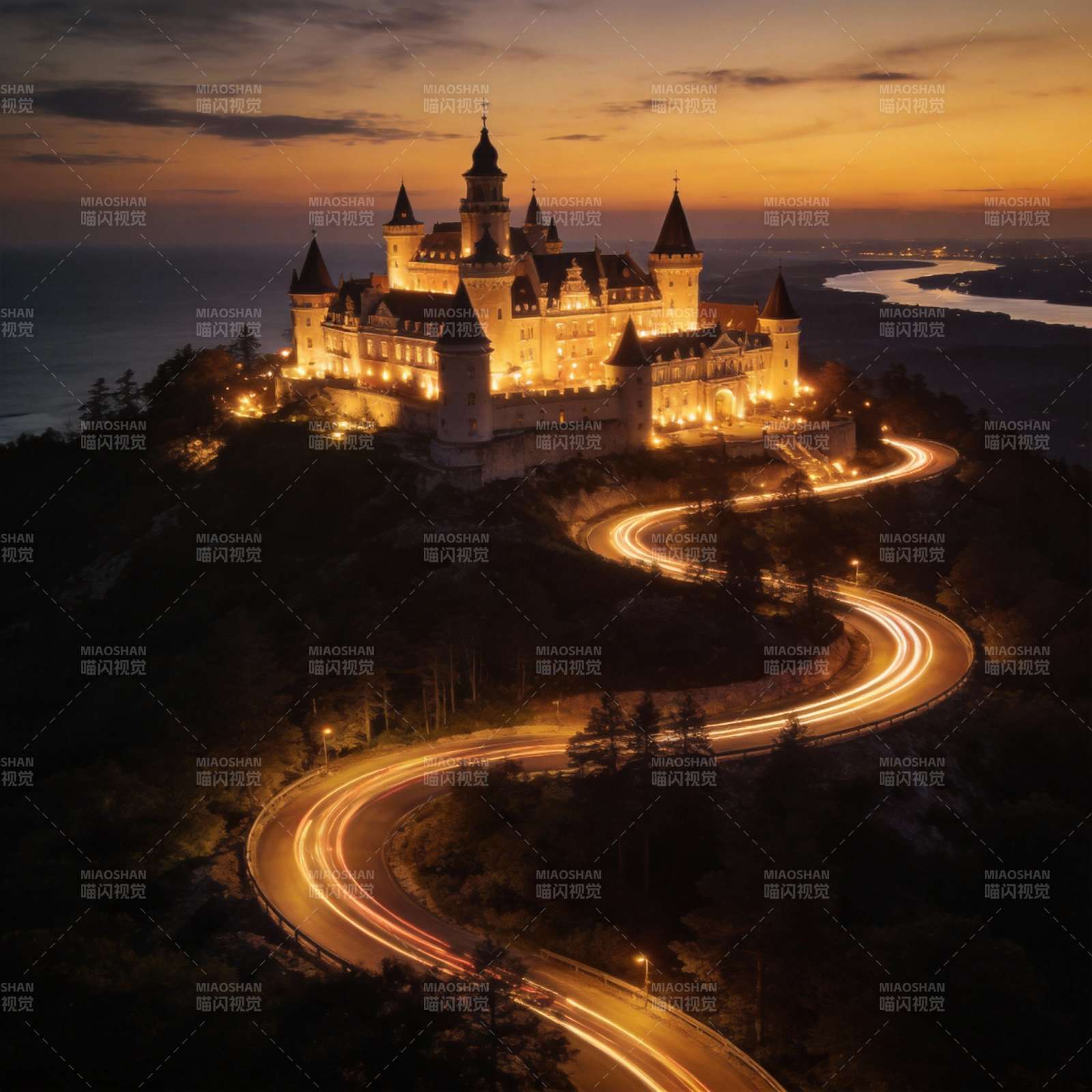 夜幕下的城堡奇景图片