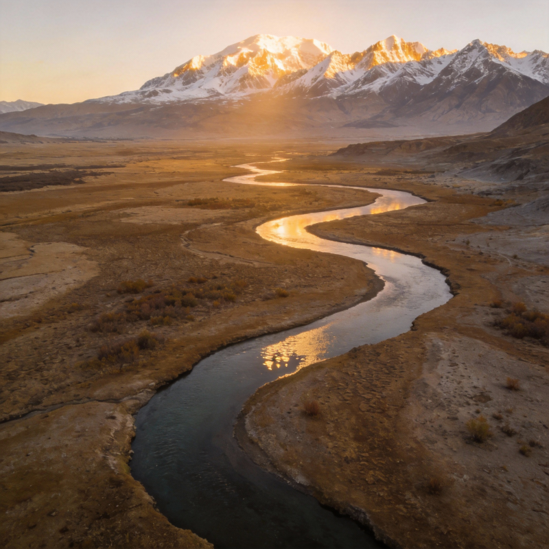 雪山映河光图片