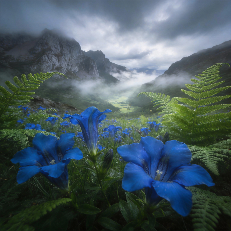 蓝花山野雾景图片